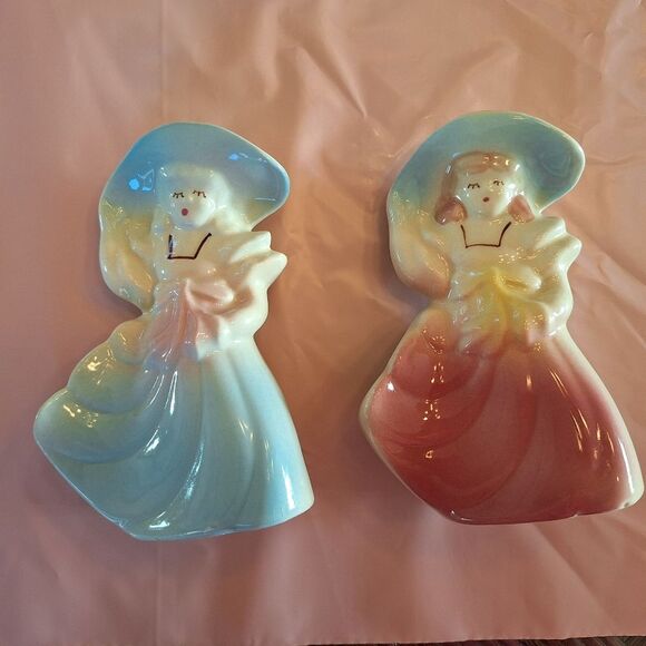 Shawnee Pottery Planters Vintage Pair of Southern Belles 1940s USA Hand Painted - Picture 16 of 16